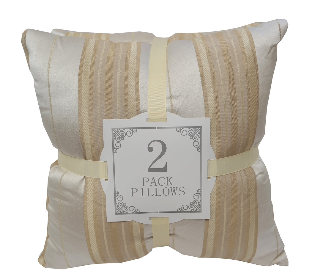 Satin Poly Gold Striped 2 Pack Throw Pillows 18x18 - Home Accent Pillows