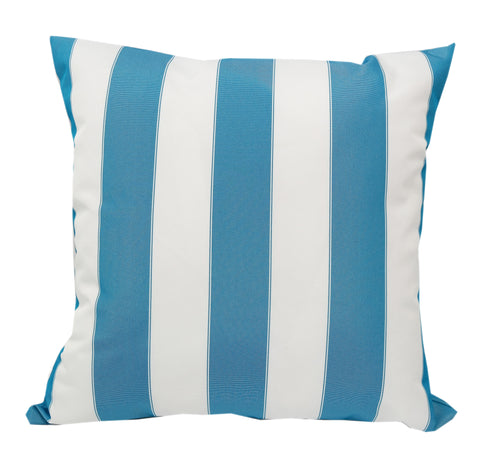 Outdoor Striped Aqua and White Throw Pillow