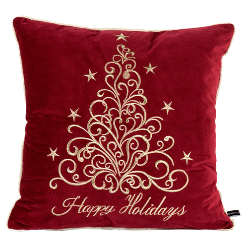 Happy Holidays Fancy Gold Embroidered Poly Velvet Designer Pillow